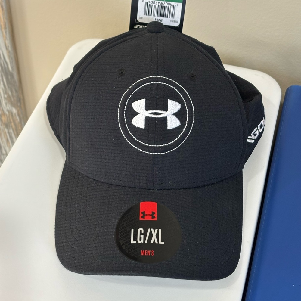 Under Armour Black Golf Hat NWT 
UPF 30 L XL Cap Outdoor Lightweight
